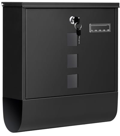 WOLTU XXL Briefkasten, Postkasten mit Zeitungsfach, 11 x 37 x 37 cm, Aufkleber gegen unerwünschte Werbung, Sichtfenster, abschließbar, einfache Montage, 2 Schlüssel, modern, schwarz, BK006sz2