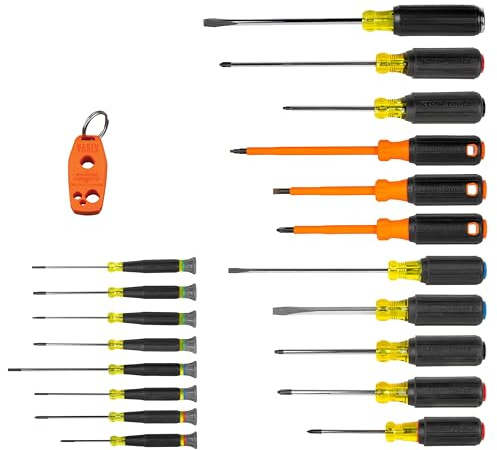 Klein Tools 85820 Precision Screwdriver Set, 7 Standard Screwdrivers with Colour Coded Handles, 3 Insulated Screwdrivers, 1 Demolition Screwdriver and Magnetizer