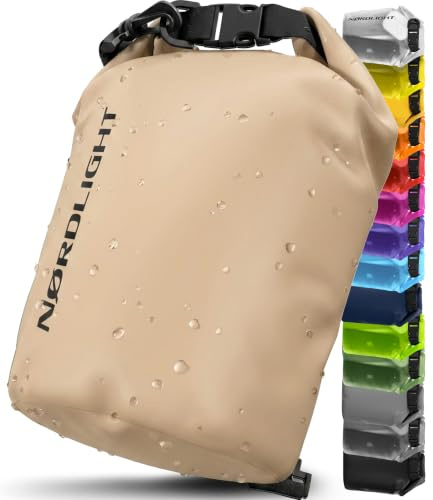 Nordlight Dry Bag wasserdichte Tasche - 2l 5l 10l 15l 20l 30l Liter | Wasserfester Packsack Seesack Beutel Waterproof Drybag + Roll-Top + Schultergurt | Schwimmen Baden Strand Kanu SUP Tauchen Handy