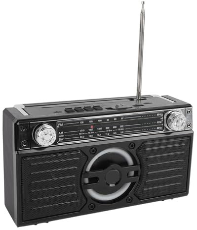 Enregistreur Radio Portable AM ​​FM SW, Radio Numérique avec Bluetooth, Radios Radios Transistor Vintage pour Les Seniors, Batterie et USB C Rechargeable, Support TF Carte (Gold) (Black)