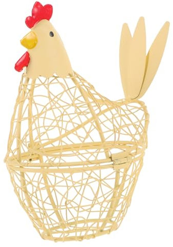TOPPERFUN Hen Shaped Metal Wire Egg Basket for Kitchen Egg Storage and Party Use, Yellow Iron Multi-function Chicken Wire Basket with Beautiful Appearance and Fine Workmanship