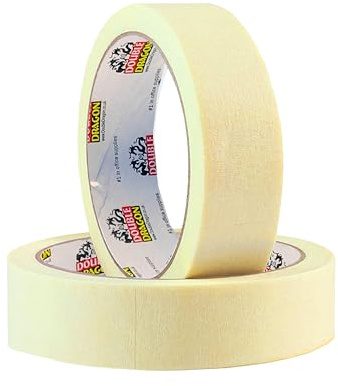 Double Dragon All Purpose Masking Tape, 50m Long, 24mm Wide (2 Rolls) | Beige Decorators Tape for Indoor Painting, DIY, Crafts & Home Projects | Easy-Tear Paper Tape for Walls, Art, School, Office Use