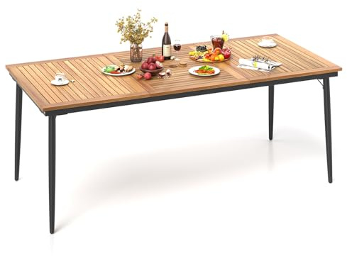 COSTWAY Tavolo da Pranzo 200 cm, con Foro per Ombrellone 5 cm (Modello 5)