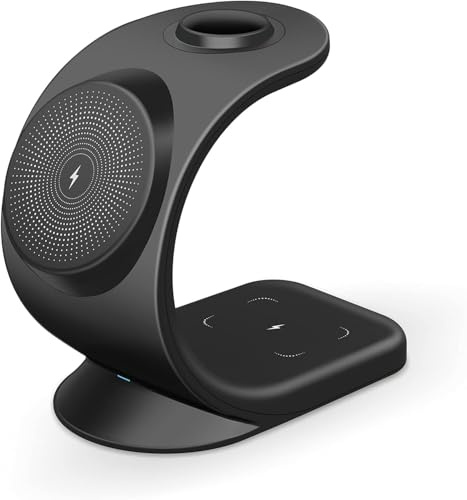 Station de Charge Magnétique Compatible avec iPhone, Apple Watch et AirPods - 3-in-1 Station Charger - 15W Chargeur Rapide sans Fil Compatible avec Magsafe - Chargeur Induction - Noir