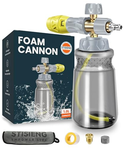 STISIENG Professional Foam Cannon for Pressure Washer, 1L Wide Mouth Foam Sprayer with Adjustable Nozzle, Heavy Duty Soap Cannon Kit Includes 1.2mm & 1.25mm Orifice for Car Wash