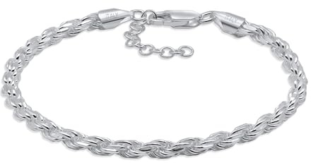 Aka Gioielli® - Bracciale Donna Uomo in Argento Sterling 925 - Bracciale Catena 4mm Maglia Corda Argento 925 - Lunghezza regolabile