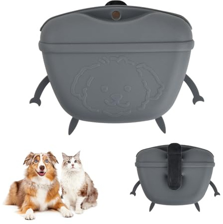 Bolsa de Silicona para Comida de Perros, Material Apto para Alimentos, Forma de Dibujos Animados, con Clip y Cierre Magnético, para Guardar Bocadillos para Mascotas o Comida para Perros (gris)