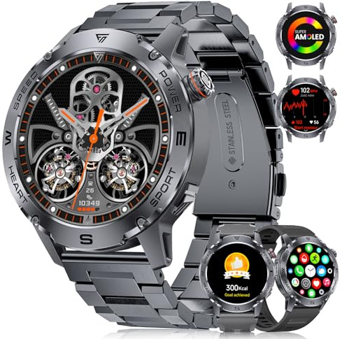 FITFLEX Montre Connectée Homme avec Appel Bluetooth:1.43'' Amoled Écran Smartwatch Homme avec 120 Modes Sport, IP68 Étanche Montre Fitness avec Fréquence Cardiaque/Moniteur de Sommeil pour Android iOS
