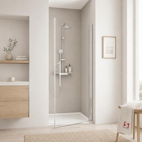 Schulte porte douche pivotante niche 60x192cm chromé autolevant réversible | verre trempé anti-calcaire réglage 57.8-60.4 largeur d'accès 49.5 cm