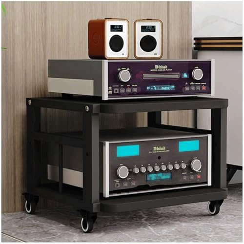 Estante de audio for equipos de audio, estantería móvil for equipos de audio, estantería abierta for equipos de audio con ruedas, estantería HiFi, estantería ajustable for audio y vídeo.(Nero,2 Tier)