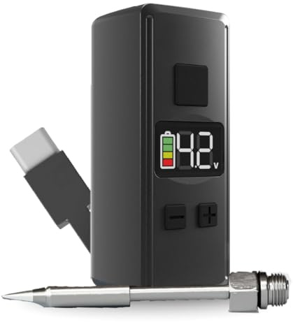 Mini Rechargeable Soldering Iron Pen, with Built-In USB C Battery Cable, Adjustable Voltage 1.5v-4.2v, LED Display, Removable Thread Burner Tip (Black)