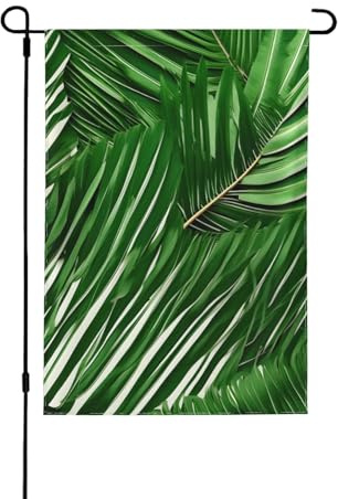Drapeaux décoratifs en feuilles de palmier vertes luxuriantes pour l'extérieur, décoration de jardin double face pour toutes les saisons