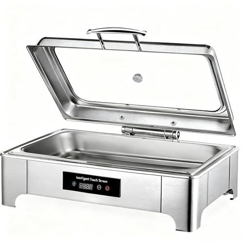 Chafing Dish Elektrisch, 9L Edelstahl Speisewärmer Buffetwärmer (GN1/1) | Speisenwärmer Elektrisch mit Touch-Temperaturregelung, Warmhaltebehälter Essen Elektrisch für Buffet und Party
