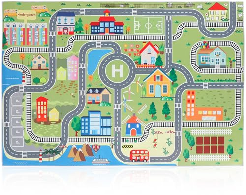 XQZMD Spielteppich mit Straßen und Häusern, 120x160 cm rutschfest Teppich für Jungen & Mädchen, Autoteppich für Schlafzimmer Spielzimme Klassenzimme (A)