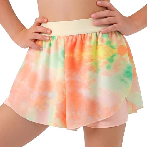 Tokeya Pantaloncini Ragazzi Bambini Pantaloni Corti Sportiva 2 in 1 con Interni e Gonna Elastico Vita Estivi Asciugatura Rapida Sportivi Short Leggings per Tennis Corsa Danza Ciclismo 8-9 Anni, Rosa