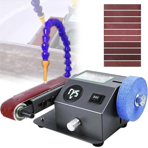 Electric Bench Sander, 350W Grinder Disc Sanding Machine, LCD Display, Max Speed 13000RPM, with Polishing Wheel & 10 Sanding Belts, for Metal, Jewelry, Wood