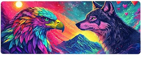 Large Mouse Mat, 30x60cmx3mm, Gaming Mouse Pad, Rubber Base, Stitched Edges, Water Resistant Easy Clean, For All Types, Extend Desktop Protection, Office Men's Gifts, Eagle Wolf D1YY-707
