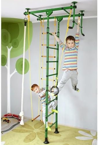 NiroSport Sprossenwand Kinderzimmer M1 Grün, Raumhöhe 220-270 cm aufbau ohne Bohren Kletterwand Turnwand Klettergerüst Kinder Indoor