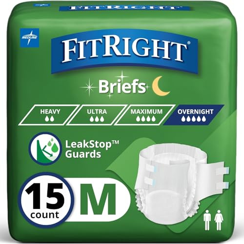 FitRight Adult Incontinence Briefs with Tabs, Extended Wear, Medium, 27 to 43, 15 Count