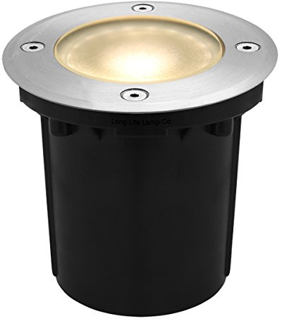 10w LED Outdoor Ground Walkover Light Round Warm White Brushed Chrome Finish Decking Pathway Recessed Uplighter GL01