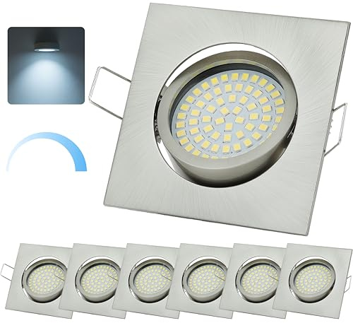 6x LED Einbaustrahler Eckig 230V Flach Dimmbar (5W 450lm) – Schwenkbare Deckenspots Kaltweiß – Deckenstrahler LED für Küche & Wohnzimmer