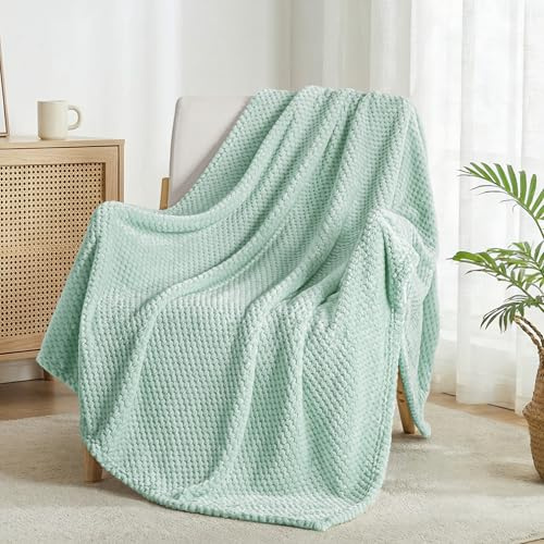 Exclusivo Mezcla Decke Kuscheldecke Flauschig 130x170 cm Fleecedecke | Sofadecke Tagesdecke Wohndecke, Waffelmuster, Bettüberwurf, Bett, Sofa, Leicht, Weich, Warm, Maschinenwaschbar, Mintgrün
