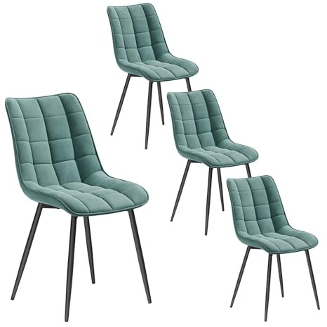 WOLTU Esszimmerstühle 4er Set, Küchenstühle gepolstert mit Rückenlehne | Sitzfläche aus Samt, mit Metallbeinen, bis 150 kg belastbar, für Wohnzimmer Küche Esszimmer, Türkis