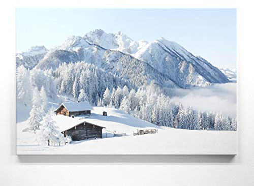 BilderKing Traumhaftes Leinwandbild - Almhütte - als 90x60cm großes Wandbild. Perfekt als Hintergrund und Deko für Wohnzimmer & Schlafzimmer. Aufgespannt auf Holzrahmen