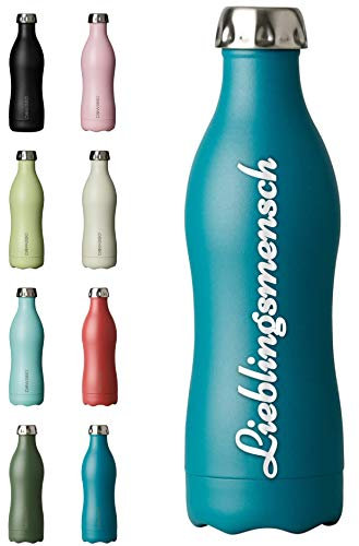 Dowabo Edelstahl Thermoflasche 750ml XXL Gravur Personalisiert mit Name oder Wunschtext - Petrol