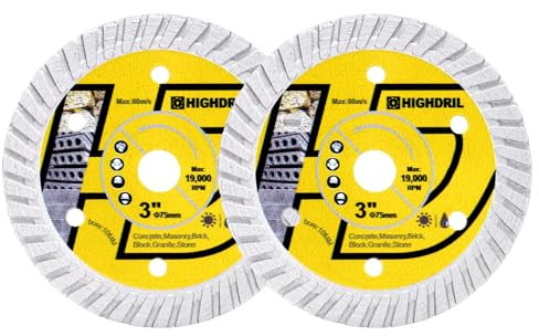 HIGHDRIL 75mmx10mm Diamant-Sägeblatt, 2 Stück trocken/nass Radscheibe zum Schneiden von Granit, hartem Beton, hartem Kunststoff, Natursteine, Klinker