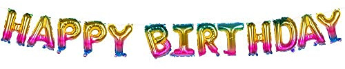 Boland 22159 - Folienballon-Girlande Happy Birthday, Größe 30 x 800 cm, 13 Buchstaben-Ballons, für Luft und Helium geeignet, inkl. Strohhalm zum Aufblasen, Dekoration, Geschenk, Geburtstag