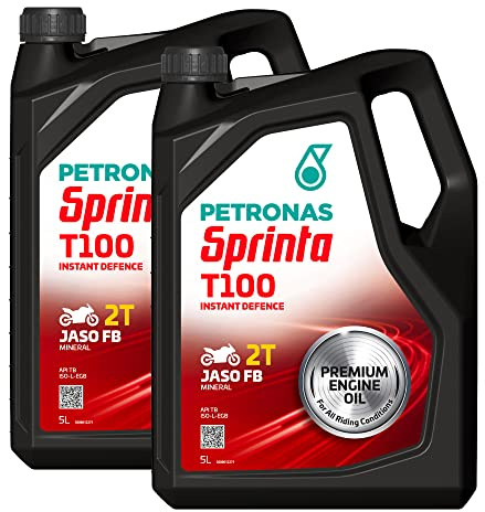 Petronas Kit 2X Sprinta T100 Olio Motore Minerale per Moto e Scooter 2 Tempi - 2 Confezioni da 5 Litri