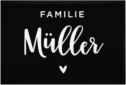 SpecialMe® Fußmatte Familie mit Namen und Herz personalisierbar Familienname Nachname rutschfest & waschbar Schwarz 60x40cm