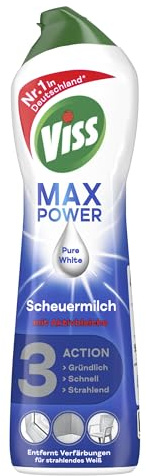 Viss Max Power Scheuermilch Pure White Reinigungsmittel mit Aktivbleiche entfernt Verfärbungen für ein strahlendes Weiß 500 ml