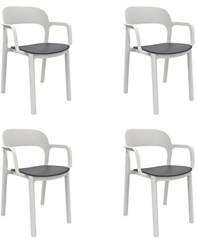 GARBAR ONA Set 4 Silla con Brazos Interior, Exterior | jardín, terraza, balcón, Salon, Cocina, Comedor | diseño, Ligero, apilable | Blanco - Gris Oscuro
