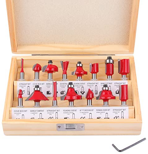 Flytuo Juego de 15 brocas de fresadora de 1/4 pulgadas, brocas de carburo de tungsteno, kit de herramientas de fresado de carpintería para mejoras del hogar y bricolaje