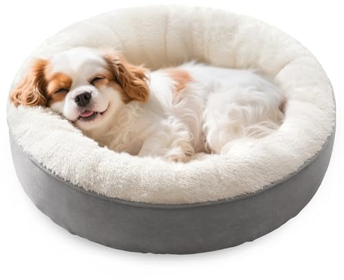 Love's cabin Rundes Donut-Katzen- und Hundekissenbett, 58.4 cm Haustierbett für Katzen oder kleine Hunde, rutschfeste und wasserabweisende Unterseite, waschbares Luxus-Katzen- und Hundebett, Grau