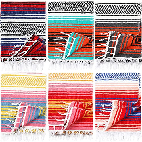 Macarrie 6 Pcs Mexican Blankets Bulk Yoga Authentic Throw Mexican Serape Blanket Large Colorful Striped Falsa with Fringed for Outdoor Camping Beach Picnic Home Decor (Orange Green)(Bright Colors)