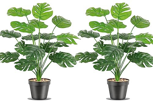 SOMYTING Künstliche Splitphilo-Pflanze im Topf 18 Zweige 50CM Künstliche Tropische Monstera Real Touch Pflanzen Grüne Blätter Hawaiian Monstera Pflanze Kunstblume Deko Büropflanzegroß Grünpflanze 2pcs
