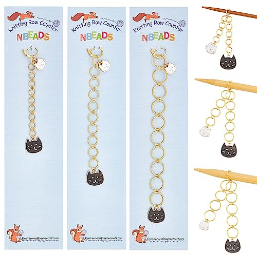 NBEADS 3 Piezas 3 tamaños Cat Charm Knitting Row Counter Chains, Cadenas de Contador de Encanto de Esmalte de Aleación con Anillo de Latón para Tejer Ganchillo Seguimiento del Progreso del Pro