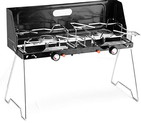 UPQRSG Doppelbrenner Gasherd, Tragbarer Gas Campingkocher, Outdoor Gasherd mitKlappbaren Beinen, Camping Picknickkocher Aus Aluminiumlegierung Zum Kochen Im Freien(Schwarz)