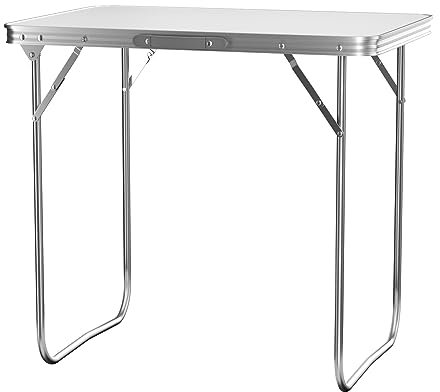 Bowose Campingtisch Klapptisch 80 x 60 cm, Höhe 69cm, Stahlrahmen Anti-Rost Tragbarer Laptoptisch, Klapptisch Platzsparender Reisetisch für Innen, Außen, Strand, Angeln (Weiß)