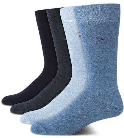 Calvin Klein Men's Dress Socks - 4 Pack Soft Cotton Blend Patterned Crew Socks for Men - Casual Mens Long Work Socks (7-12)
