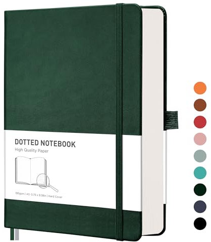 RETTACY Notizbuch A5 Dotted - Bullet journal mit 320 nummerierten Seiten, 1 Innentasche und Hardcover für Schule, Büro, Künstler Schreiben/Zeichnen, 14,5 x 21 cm