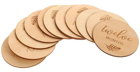 AOKWAWALIY 12pcs Monatsbuch Baby Meilenstein Aufkleber Baby Meilenstein Marker Scheiben Hochzeit Tischnummern Baby Ankündigung Karte Monatliche Meilensteinkarten Holz Foto Kind Gedenken