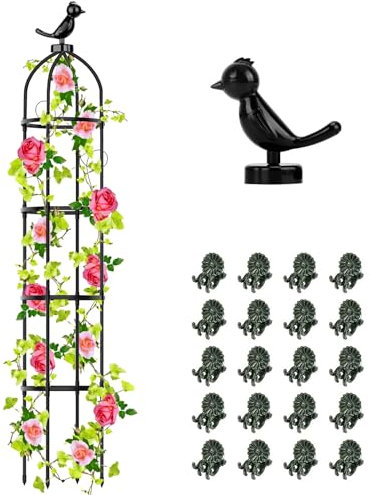 Hysagtek Traliccio da Giardino 145CM Obelisco per Rampicanti Garden Supporto Piante con 20 Clip Rimovibile in Fibra