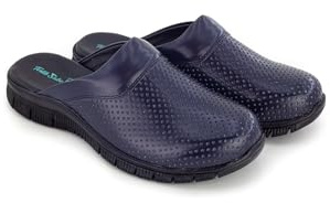 Terlik Sabo ComfortFlex ST119 Zuecos de Cuero Mules Zapatillas Zapatos Sabot, Mujer, Azul Marino, EU 39