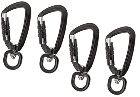 Robuster Karabiner mit Drehgelenk für Outdoor Aktivitäten – Tragfähigkeit 380–400 Kg, Schwarz, 4 Stück Schwarz