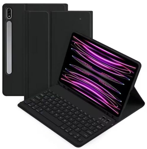 AnMengXinLing Galaxy Tab A8 10.5inch Tablet Case with Keyboard, Candy Colors Slim Protective Cover with Magnetic Detachable Keyboard with S Pen Holder for Tab A8 10.5 SM-X200/X205/X207，Black