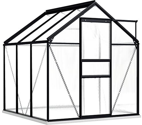 HOMIUSE Gewächshaus Winterfest Mit Heizung - Glas Balkon Glashaus Groß Mit Fundamentrahmen - Anthrazit Aluminium 3,61 m³ 190x190x202 cm